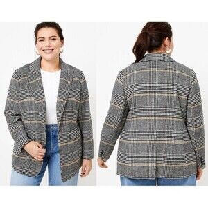 Loft Wool Blend Houndstooth Blazer 12P Black White Business Classic Jacket Coat